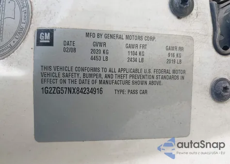 2008 Pontiac G6 z USA, uszkodzony, nr VIN 1G2ZG57NX84234916